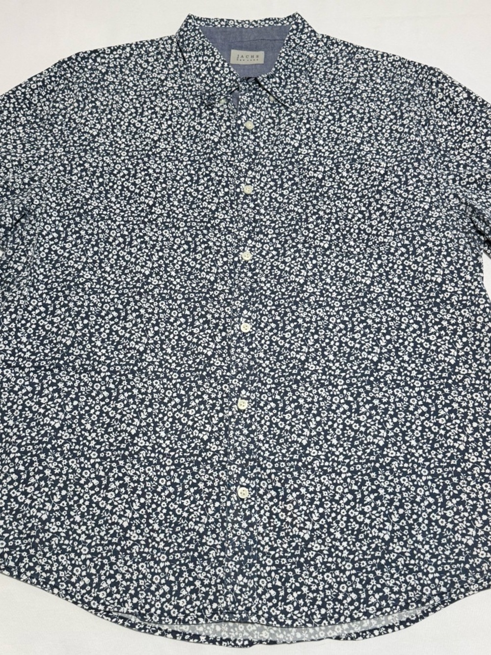 Jachs Navy and White Micro Floral Button-Down Shirt